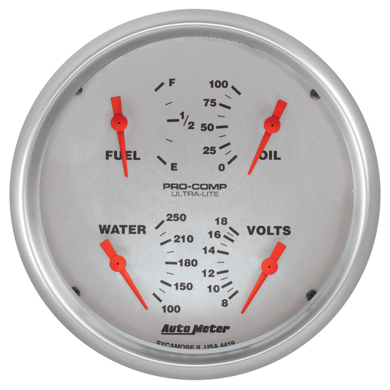 AutoMeter Ultra-Lite Quad 5in. 0 Ohm (E) - 90 Ohm (F) Electric Gauge — Universal Fit