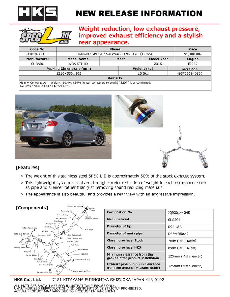 HKS Hi-Power SPEC-L2 VAB EJ20