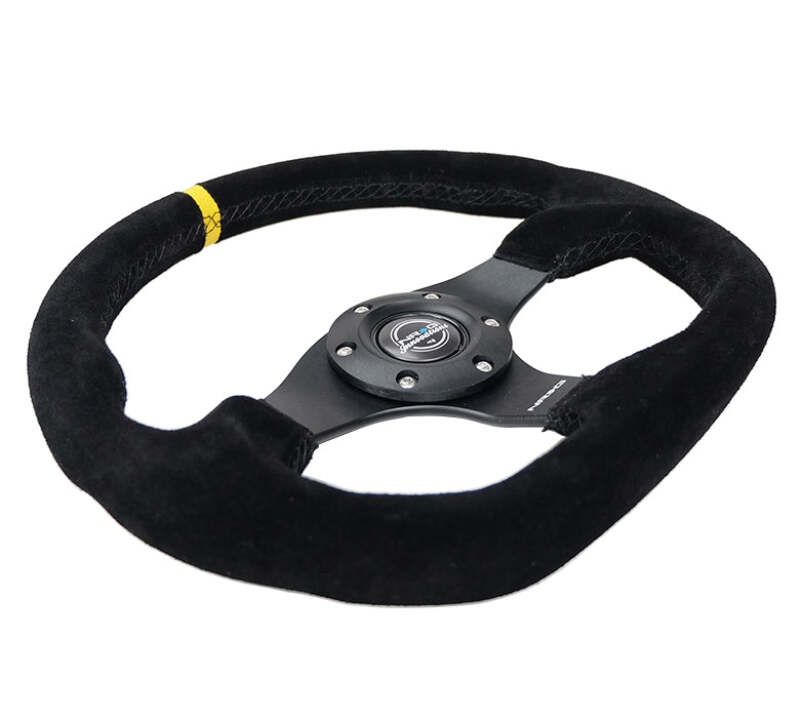 NRG RST-024MB-S-Y Reinforced Steering Wheel 320mm Suede Flat Bottom w/Yellow Mark