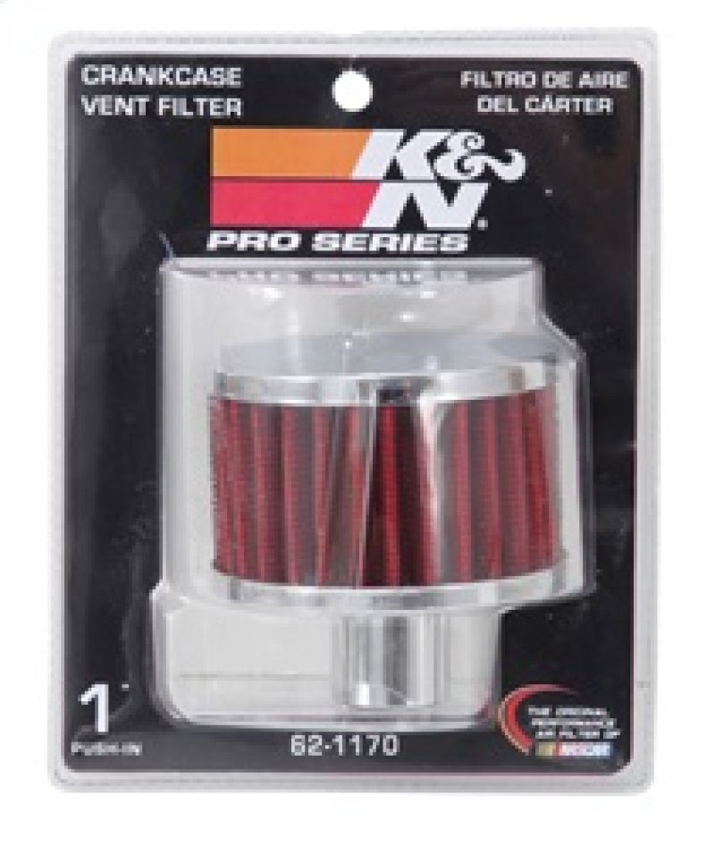 K&N 62-1170 Crankcase Vent Filter — 1in Vent, 3in Diameter, 2in Height, Chrome Top