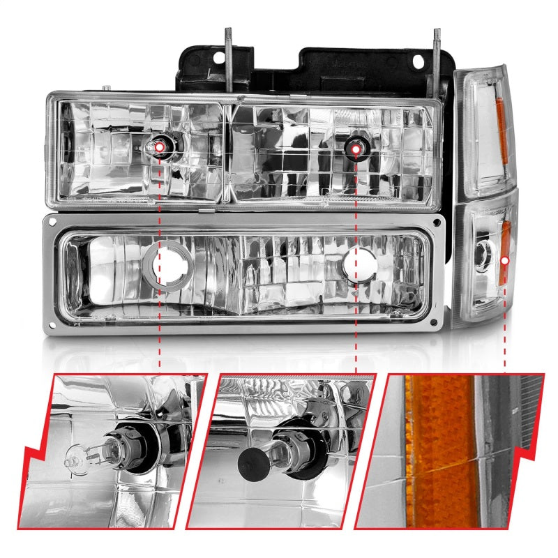 ANZO 88-98 Chevrolet C1500 Crystal Headlights Chrome w/ Signal and Side Marker Lights