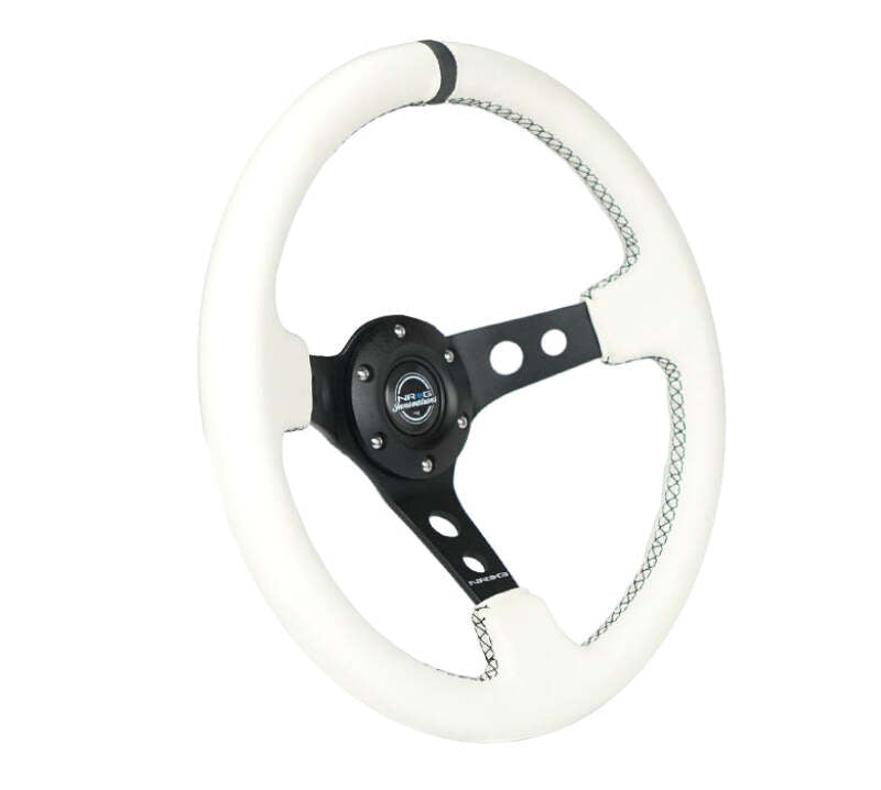 NRG RST-006BK-WT-B Reinforced Steering Wheel 350mm Deep White Leather w/ Black Spokes — Universal Fit