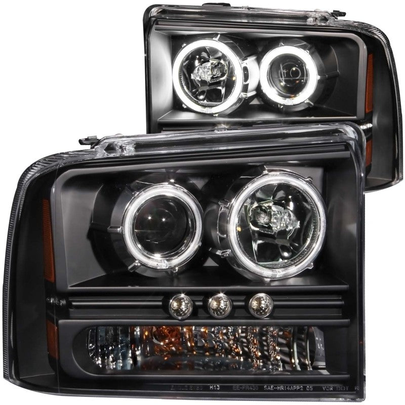 Faros delanteros con proyector ANZO 2005-2007 Ford Excursion con Halo negro y tira de LED (CCFL), 1 pieza