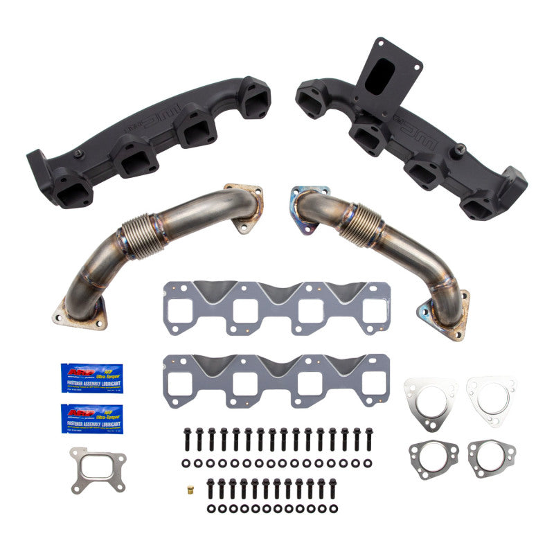 Kit de colector de escape y tubo ascendente de acero inoxidable Wehrli 17-24 Chevrolet Duramax con juntas y herrajes