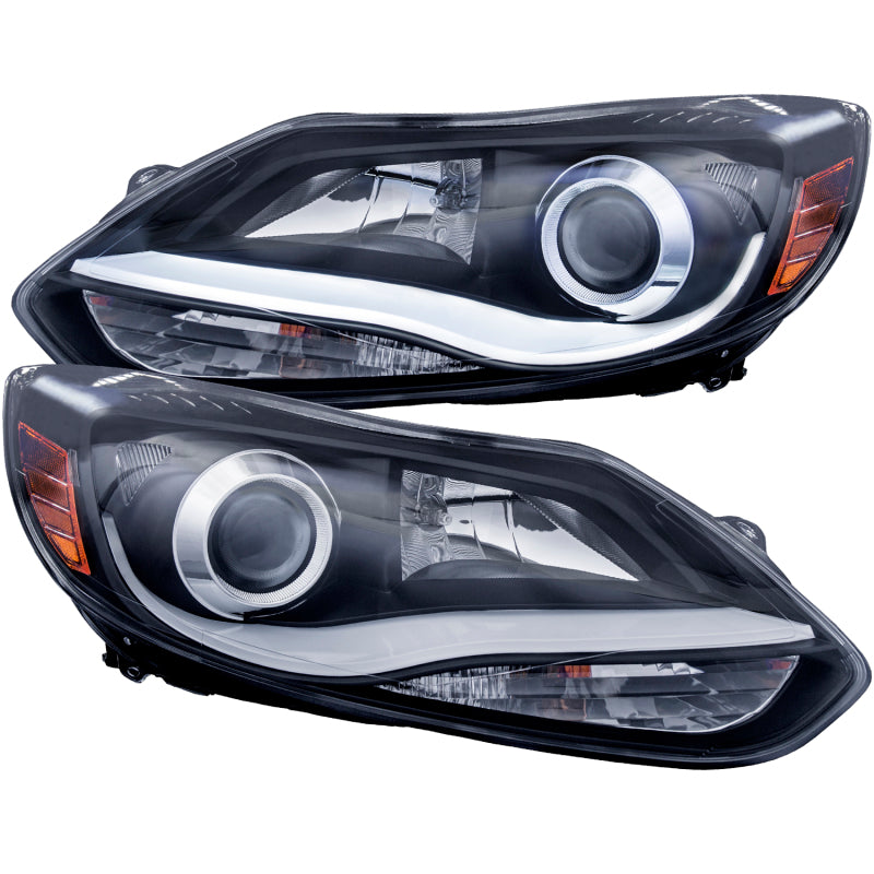 Faros delanteros tipo proyector ANZO 2012-2014 Ford Focus con diseño estilo tablón, color negro