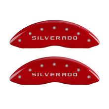 Cargar imagen en el visor de la galería, MGP 4 Caliper Covers Engraved Front &amp; Rear Silverado Red finish silver ch