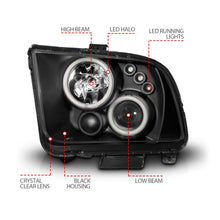 Cargar imagen en el visor de la galería, Faros delanteros con proyector ANZO 2005-2009 Ford Mustang con Halo negro