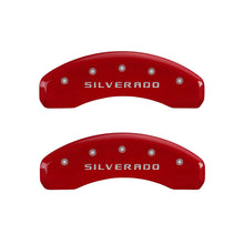 Cargar imagen en el visor de la galería, MGP 4 Caliper Covers Engraved Front &amp; Rear Silverado Red finish silver ch