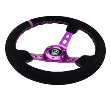 Cargar imagen en el visor de la galería, NRG Reinforced Steering Wheel (350mm / 3in. Deep) Black Suede w/Purple Center &amp; Purple Stitching