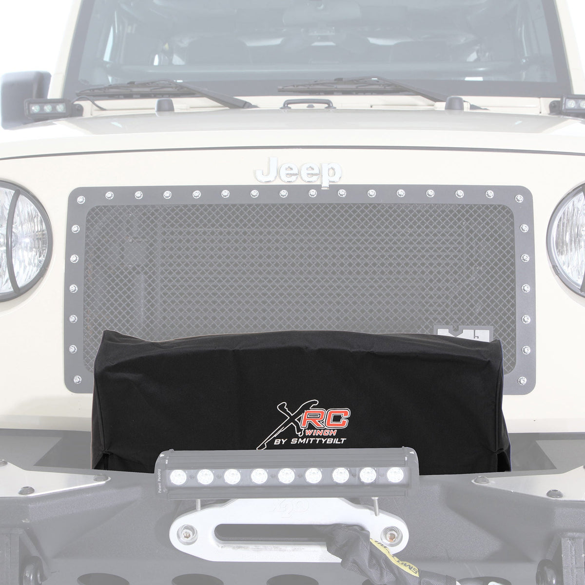 Smittybilt XRC Logo Winch Cover - Black — Fits 8000-12000 lb Winches