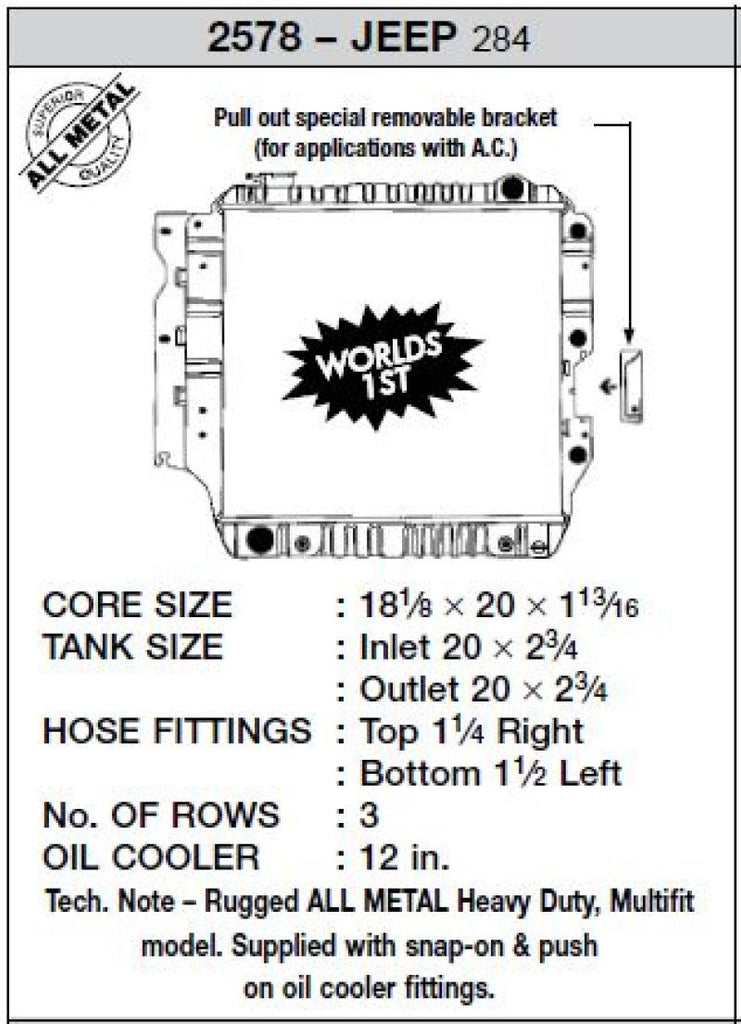 Radiador de plástico OEM Jeep Wrangler 2.5L CSF 87-02