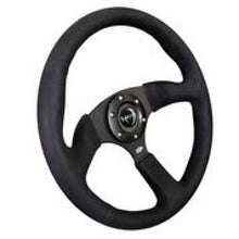 Cargar imagen en el visor de la galería, NRG Reinforced Steering Wheel (350mm / 2.5in. Deep)Blk Alcantara Comfort Grip w/4mm Matte Blk Spokes