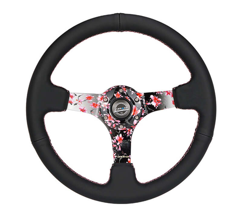 NRG Reinforced Steering Wheel (350mm) Sakura Floral Hydro Dip/Pink Suede