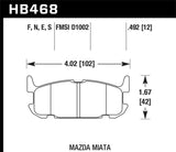 Hawk 03-05 Miata w/ Sport Suspension Blue 9012 Race Rear Brake Pads D1002