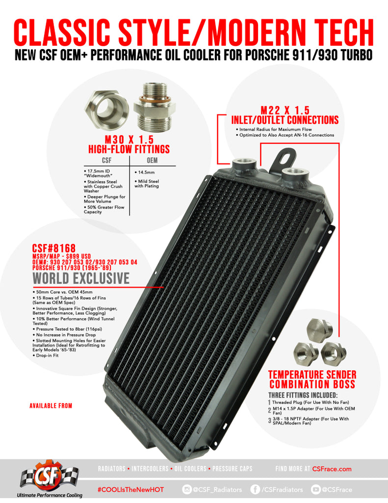 Enfriador de aceite de alto rendimiento CSF ​​65-89 Porsche 911 / 930 OEM+