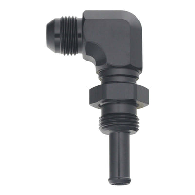 DeatschWerks 8AN Male Flare to 3/8in Single Hose Barb Adapter — Matte Black Fuel Fitting