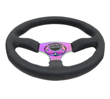 Cargar imagen en el visor de la galería, NRG Reinforced Steering Wheel (350mm / 2.5in. Deep) Leather Race Comfort Grip w/4mm Neochrome Spokes