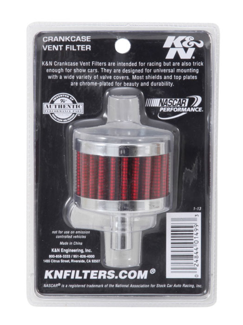 K&N 62-1015 Crankcase Vent Filter — 1/2in Vent, 2in OD, 1.5in Height, Chrome Top