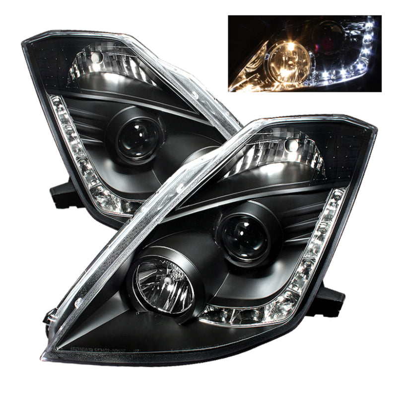 Faros delanteros de proyector Spyder Nissan 350Z 03-05 Xenón DRL Blk High H1 Lw D2R PRO-YD-N350Z02-HID-DRL-BK