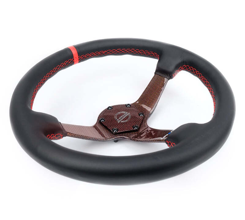 NRG RST-036CF-RD Carbon Fiber Steering Wheel 350mm Deep — Red Carbon Fiber & Stitching