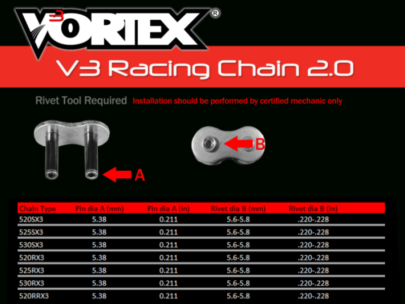 Vortex Racing V3 2.0 Master Link Rivet 520SX3 - Black