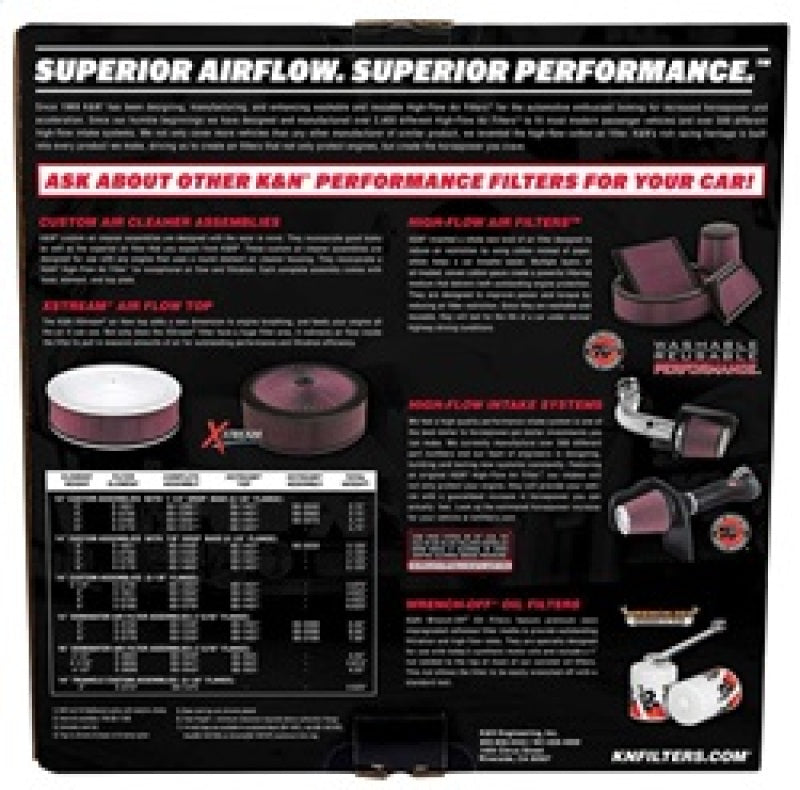 K&N 14in Red Custom Air Cleaner Assembly - 5.125in ID x 14in OD x 2.75in H w/ 1.25in Drop Base