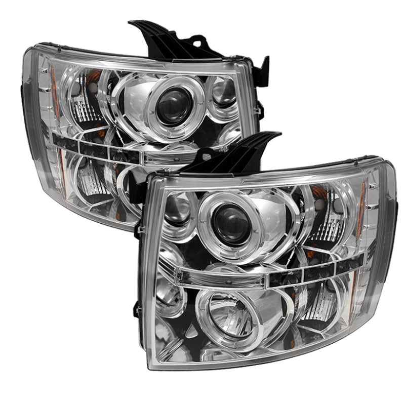 Faros delanteros de proyector LED Halo LED cromados Spyder Chevy Silverado 1500 07-13 PRO-YD-CS07-HL-C