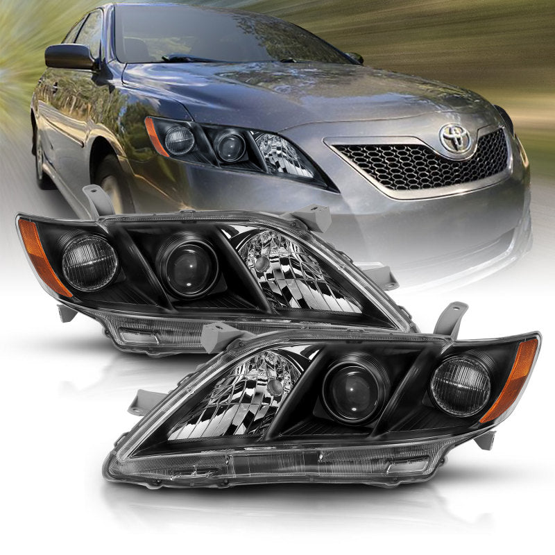 Faros delanteros con proyector ANZO 2007-2009 para Toyota Camry, color negro y ámbar