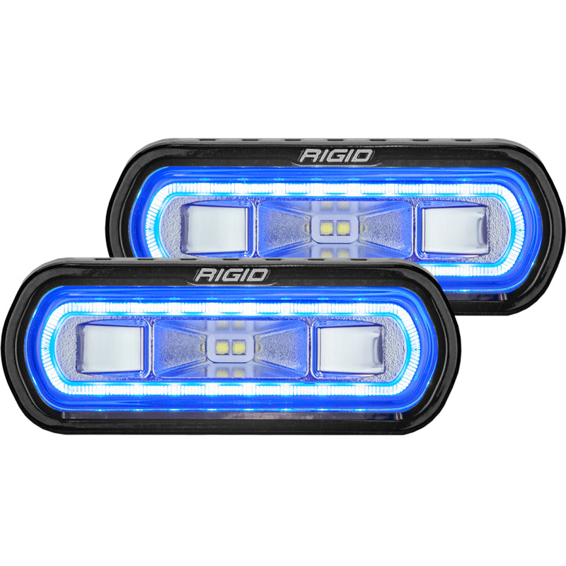 Par de difusores LED de montaje en superficie de la serie SR-L de Rigid Industries con halo azul (universal)