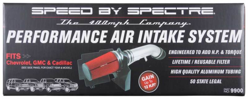 Kit de admisión de aire para camioneta GM Spectre 99-07 V8-4.8/5.3/6.0LF/I - Anodizado transparente con filtro rojo