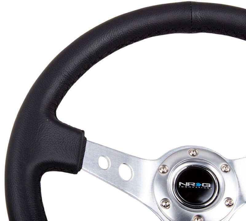 NRG RST-006BK-WT-B Reinforced Steering Wheel 350mm Deep White Leather w/ Black Spokes — Universal Fit