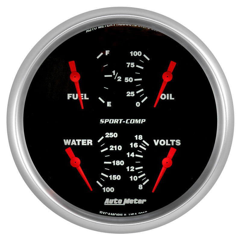 AutoMeter Sport-Comp 5in. 0-90 Ohm Electric Quad Gauge
