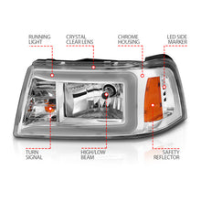 Cargar imagen en el visor de la galería, ANZO 2001-2011 Ford Ranger Crystal Headlights w/ Light Bar Chrome Housing