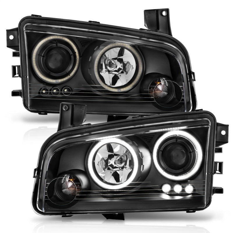 Faros delanteros con proyector ANZO 2006-2010 Dodge Charger con Halo cromado (CCFL)