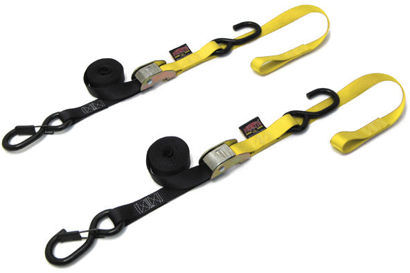 Powertye TIE-Down CAM SEC Hook Soft-TYE 1"X6' Black/Yellow Pair (23628-S)