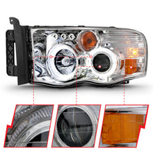 Cargar imagen en el visor de la galería, ANZO 2002-2005 Dodge Ram 1500 Projector Headlights w/ Halo Chrome Clear Amber