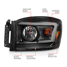 Cargar imagen en el visor de la galería, Anzo 06-09 Dodge RAM 1500/2500/3500 Headlights Black Housing/Clear Lens (w/ Light Bars)