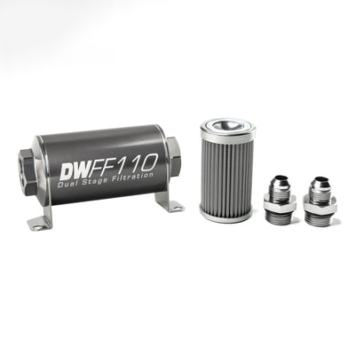 DeatschWerks Inline Fuel Filter 8AN 100 Micron Stainless Steel Housing Kit — Universal Performance
