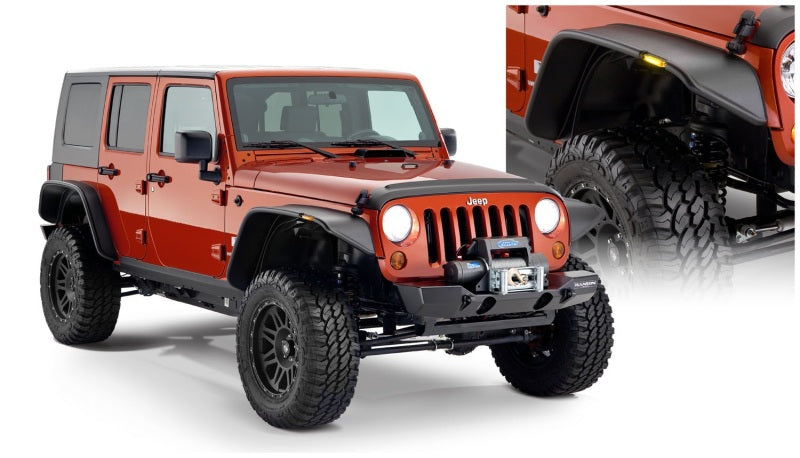 Guardabarros estilo plano Bushwacker para Jeep Wrangler Unlimited 07-18, 4 piezas, utilitario deportivo de 4 puertas, solo color negro