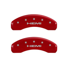 Cargar imagen en el visor de la galería, MGP 4 Caliper Covers Engraved Front &amp; Rear Hemi Red finish silver ch