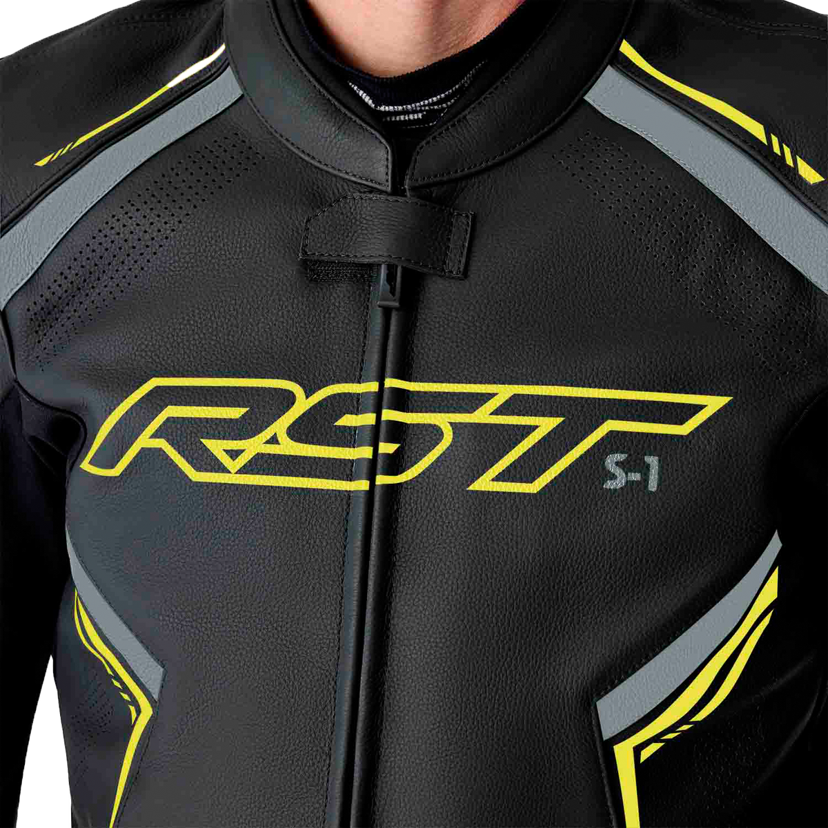 RST S1 D3O Leather Jacket BLK/GRY/FLO YEL LG (103605F.YEL-44)