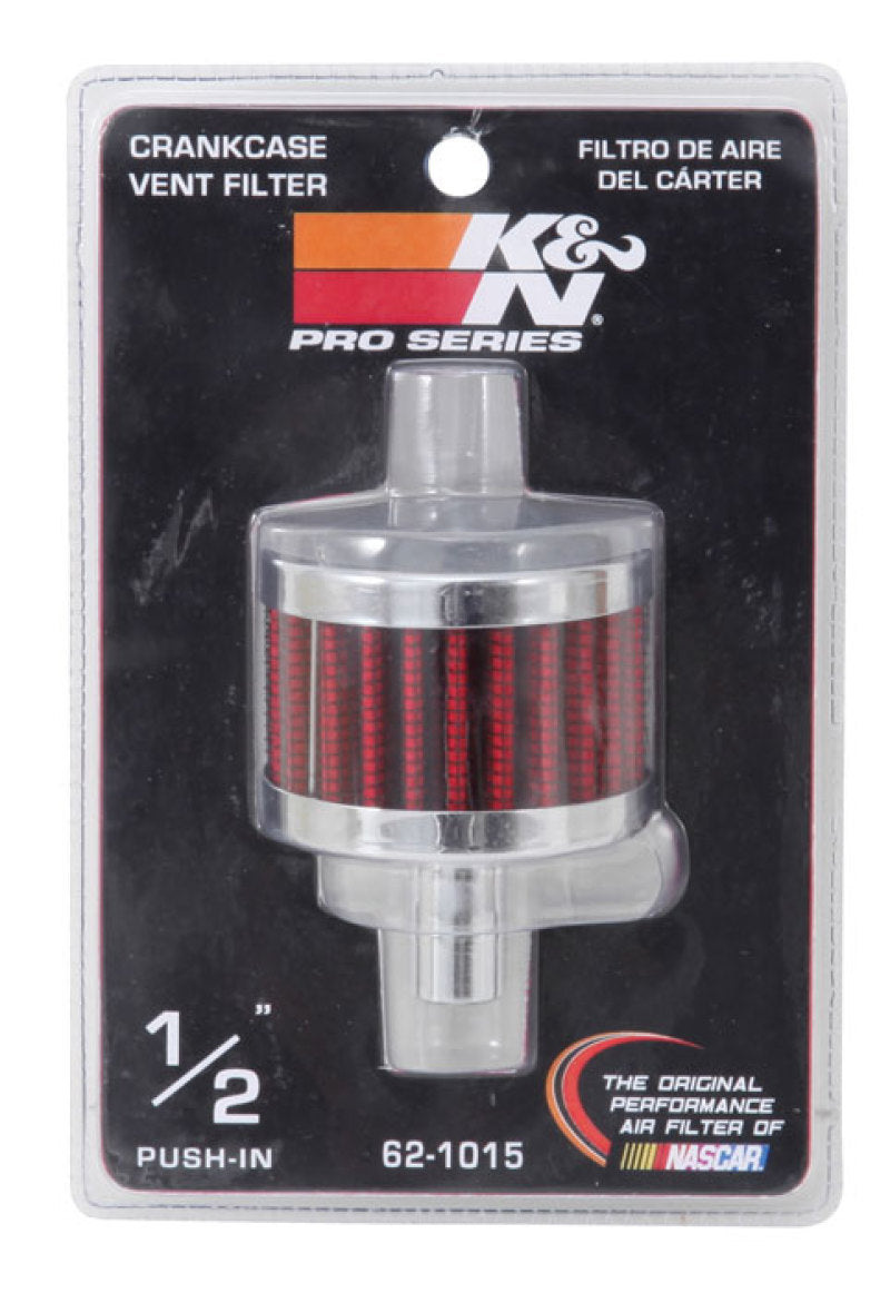 K&N 62-1015 Crankcase Vent Filter — 1/2in Vent, 2in OD, 1.5in Height, Chrome Top