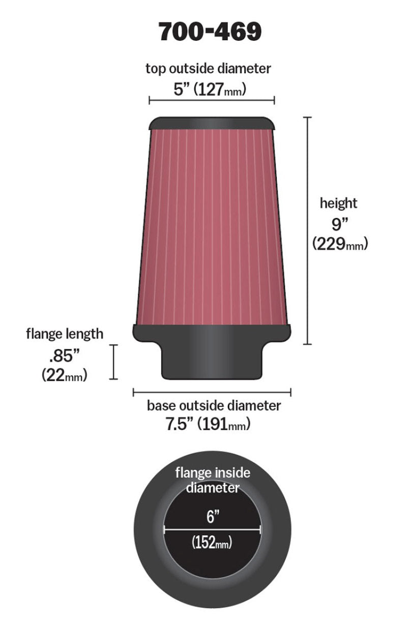 Airaid Universal Cone Air Filter - 6" x 7-1/4" x 5" x 9" — Fits Custom Applications