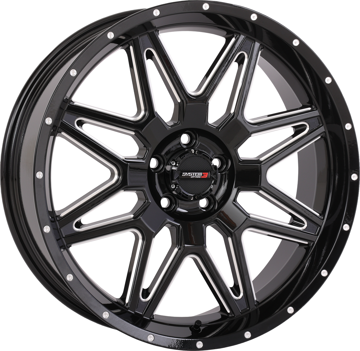 System 3 ST7 Wheel 20X7 4+3 (+10MM) 5/4.5 Gloss Black Milled (20S3-7255)