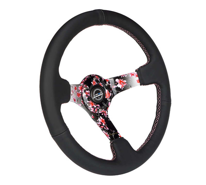NRG Reinforced Steering Wheel (350mm) Sakura Floral Hydro Dip/Pink Suede
