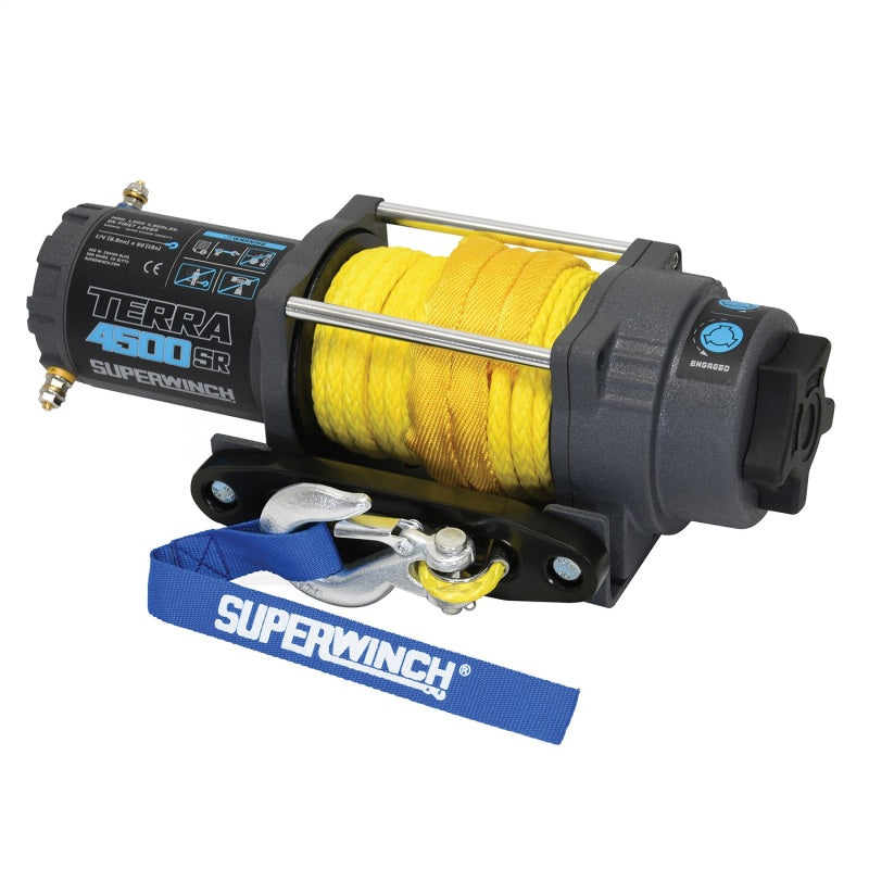 Cabrestante Terra 4500SR de Superwinch, 4500 libras, 12 V CC, 1/4 in x 50 ft, cuerda sintética, gris arrugado