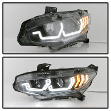 Cargar imagen en el visor de la galería, Spyder 16-18 Honda Civic 4Dr w/LED Seq Turn Sig Lights Proj Headlight - Black - PRO-YD-HC16-SEQ-BK