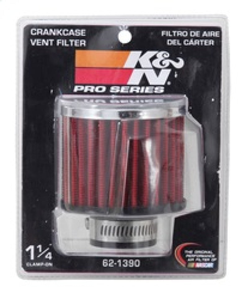 K&N 62-1390 Crankcase Vent Filter — 1.25in Flange ID x 3in OD x 2.5in H Chrome Top