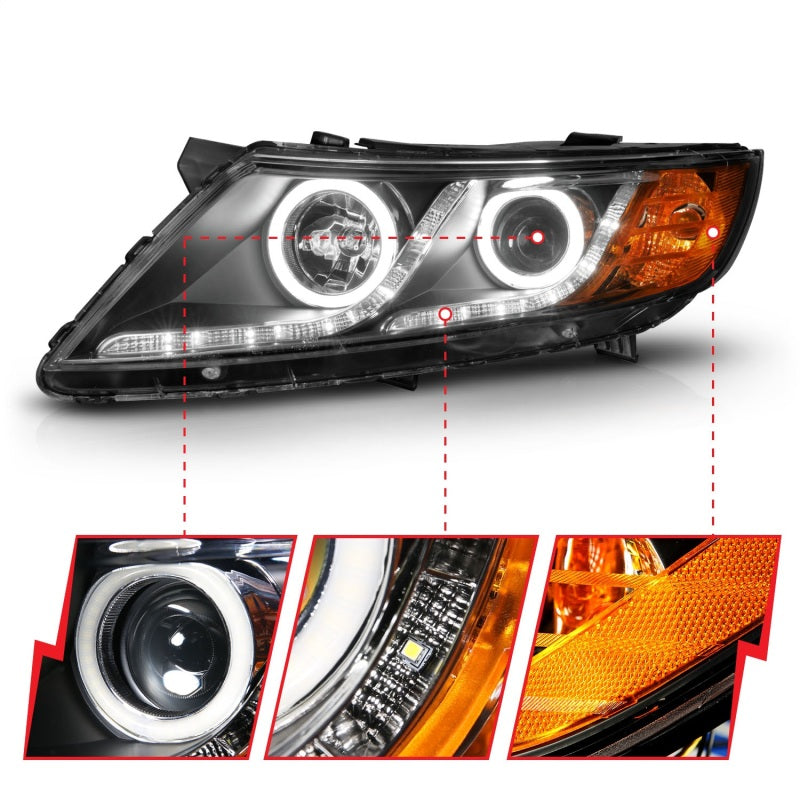 Faros delanteros con proyector ANZO 2011-2013 Kia Optima con Halo negro (CCFL)