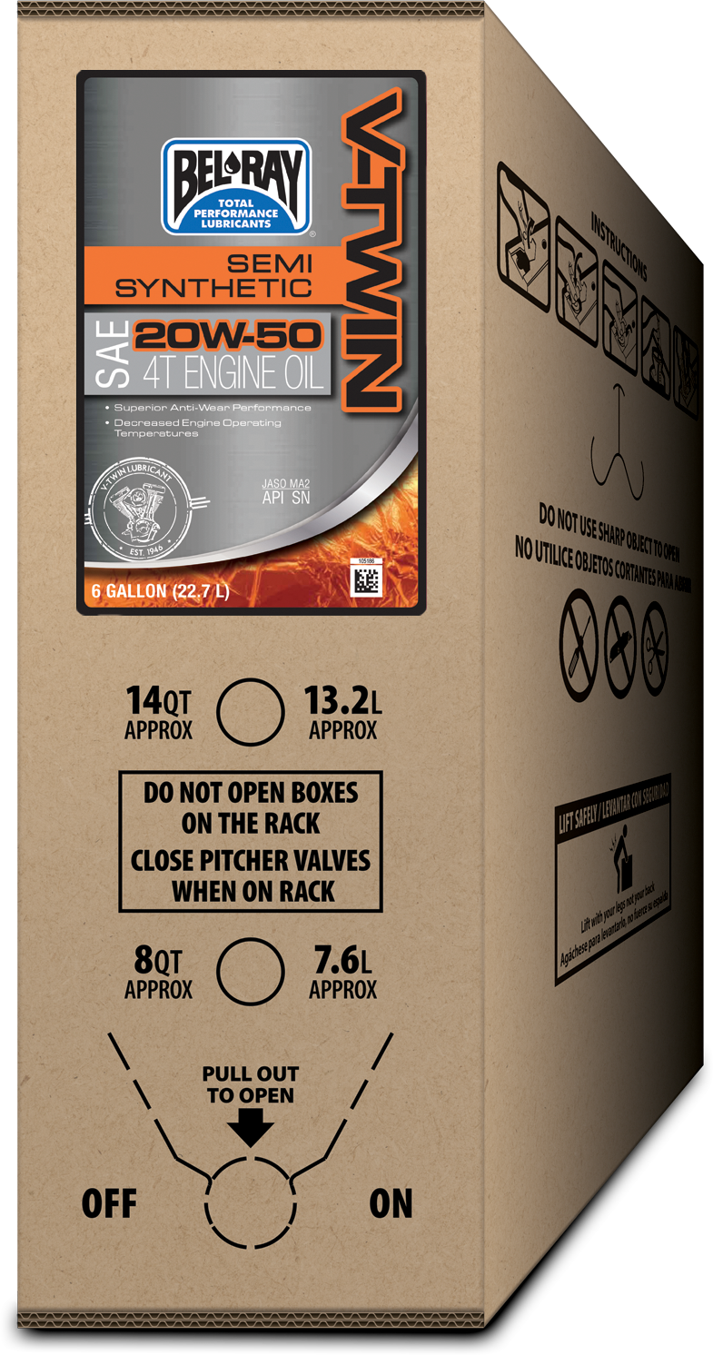 BEL-RAY V-Twin Semi-SYN Engine OIL 4T 20W50 6GAL BIB (301389150033)